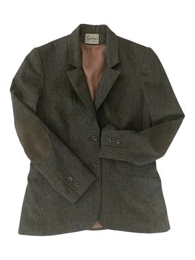 VTG 70s Gray Blazer Suede Elbow Patches Lined Pure New Wool Petite XS Secretary